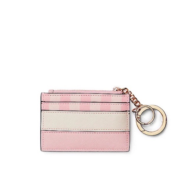 Victoria's Secret The Victoria Card Case Keychain Pink Stripe NEW - Picture 3 of 3
